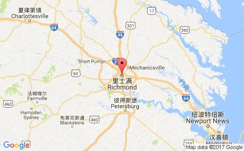 美國(guó)海運(yùn)港口里士滿richmond,va港口地圖